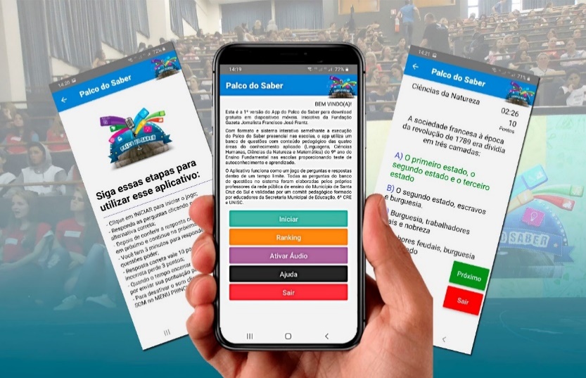 Aplicativo Palco do Saber em dispositivos móveis